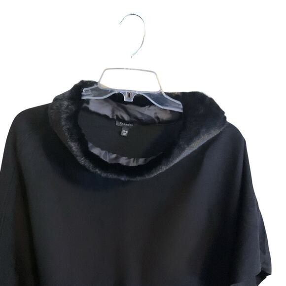 Talbots Black Faux Fur Trim Asymmetrical Hem Cape Poncho Women XS/S - Picture 5 of 12